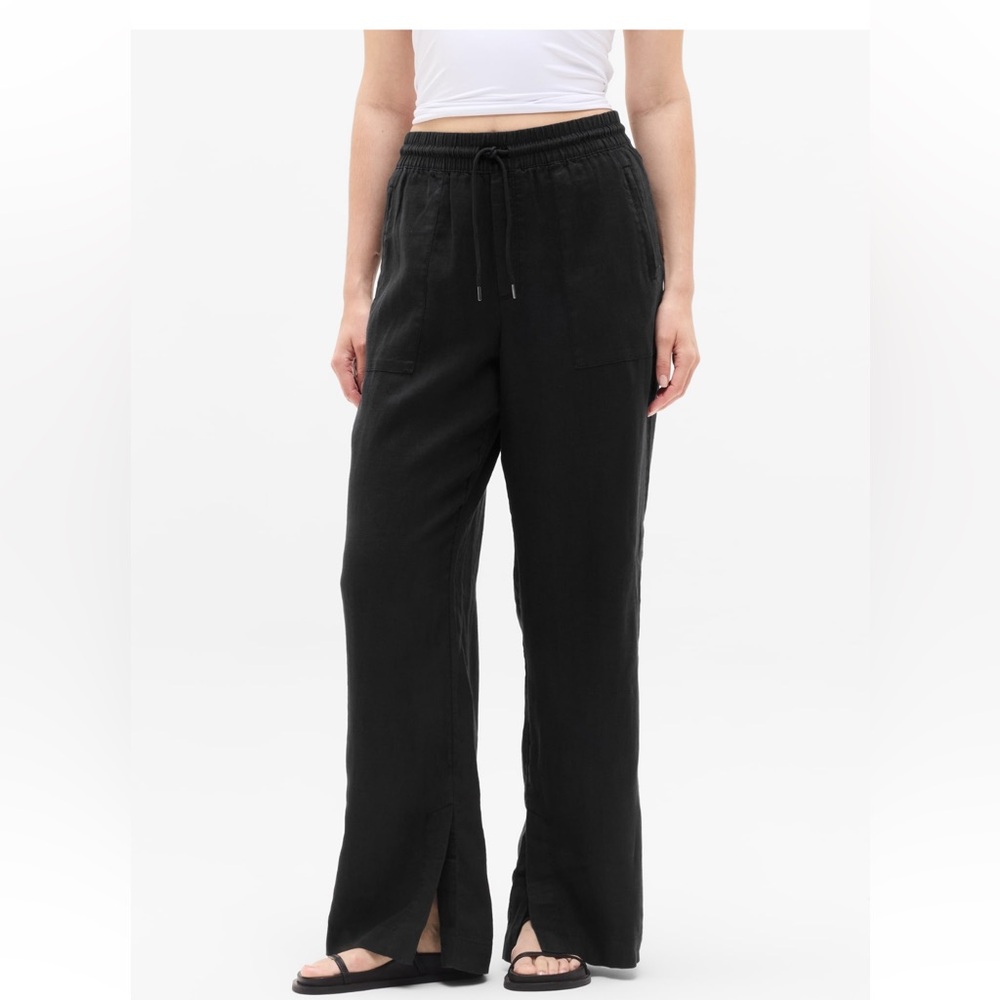 Athleta Retreat Wide Leg Linen Pant Size Small EUC Black